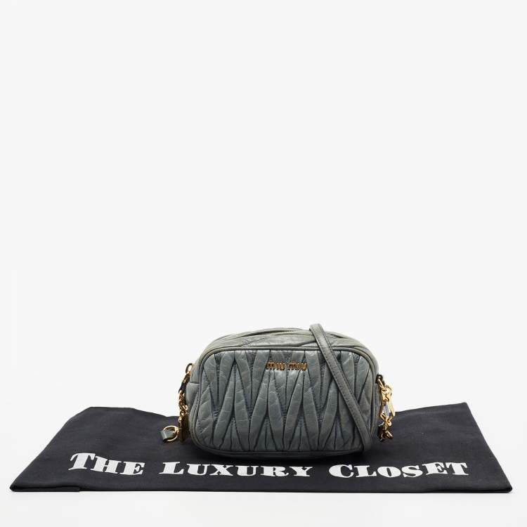 Pre Owned Miu Miu Blue Matelasse Leather Camera Crossbody Bag