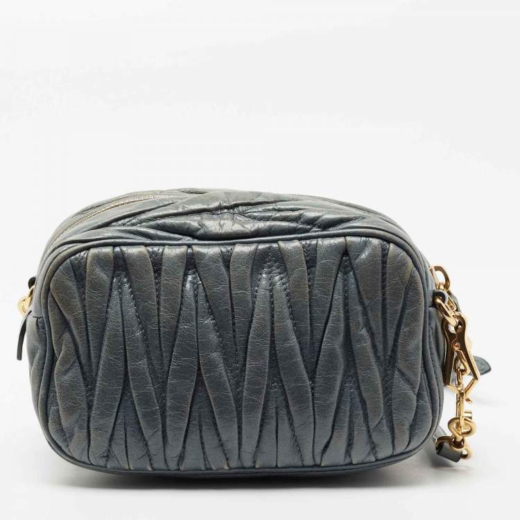 Pre Owned Miu Miu Blue Matelasse Leather Camera Crossbody Bag