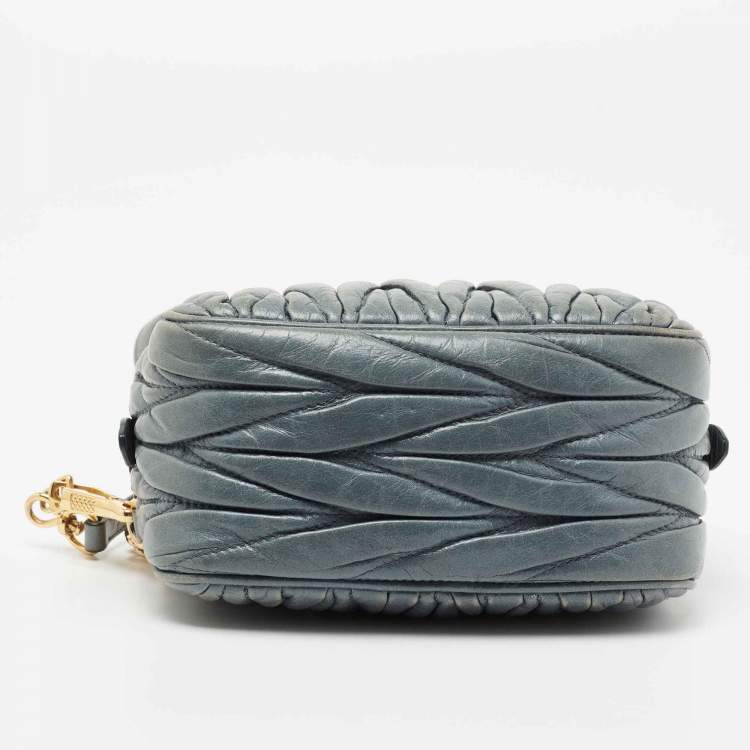 Pre Owned Miu Miu Blue Matelasse Leather Camera Crossbody Bag