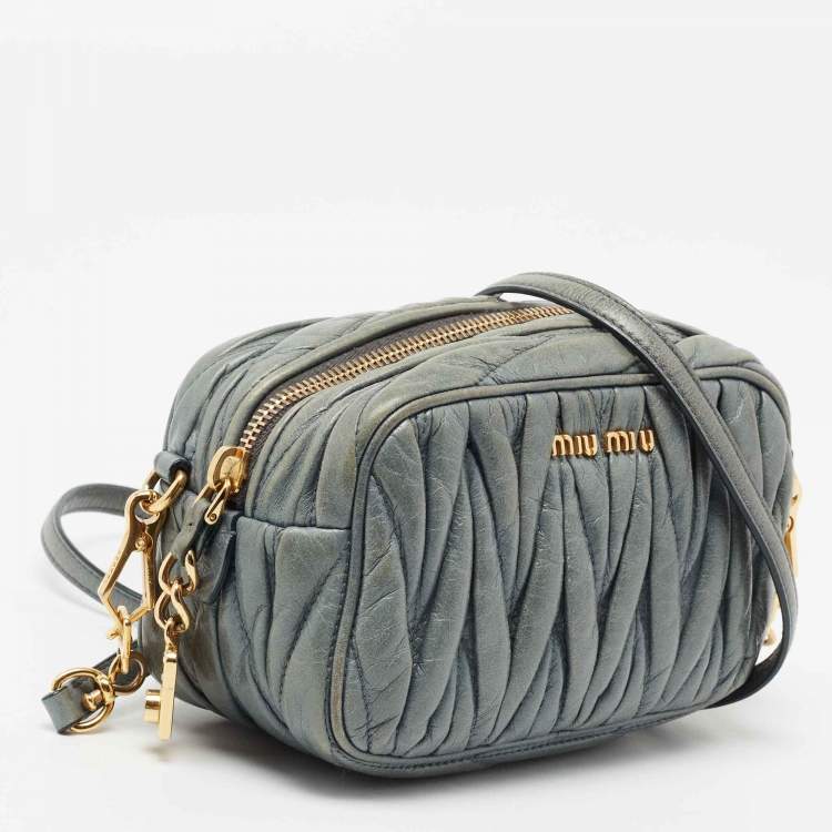 Pre Owned Miu Miu Blue Matelasse Leather Camera Crossbody Bag