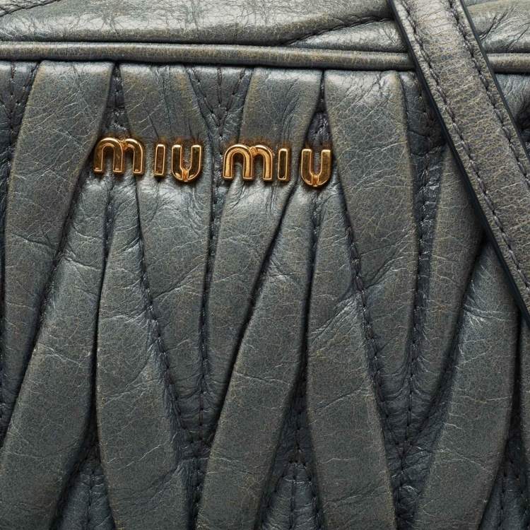 Pre Owned Miu Miu Blue Matelasse Leather Camera Crossbody Bag