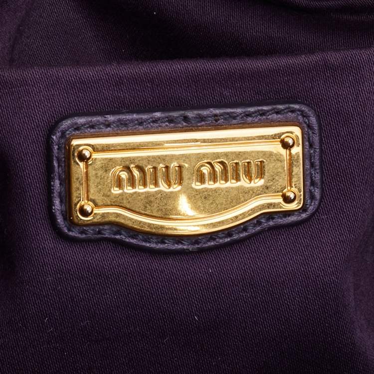 Pre Owned Miu Miu Purple Vitello Lux Leather Gathered Tote