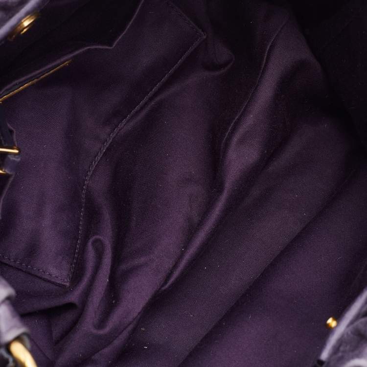 Pre Owned Miu Miu Purple Vitello Lux Leather Gathered Tote