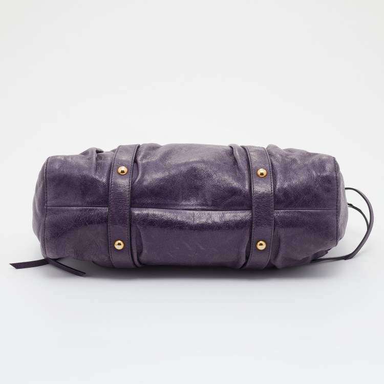 Pre Owned Miu Miu Purple Vitello Lux Leather Gathered Tote