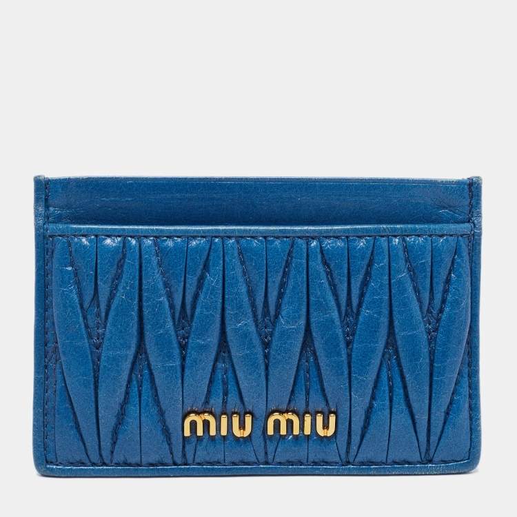 Pre Owned Miu Miu Blue Matelassé Leather Card Holder