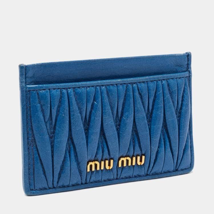 Pre Owned Miu Miu Blue Matelassé Leather Card Holder
