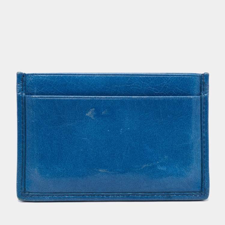 Pre Owned Miu Miu Blue Matelassé Leather Card Holder