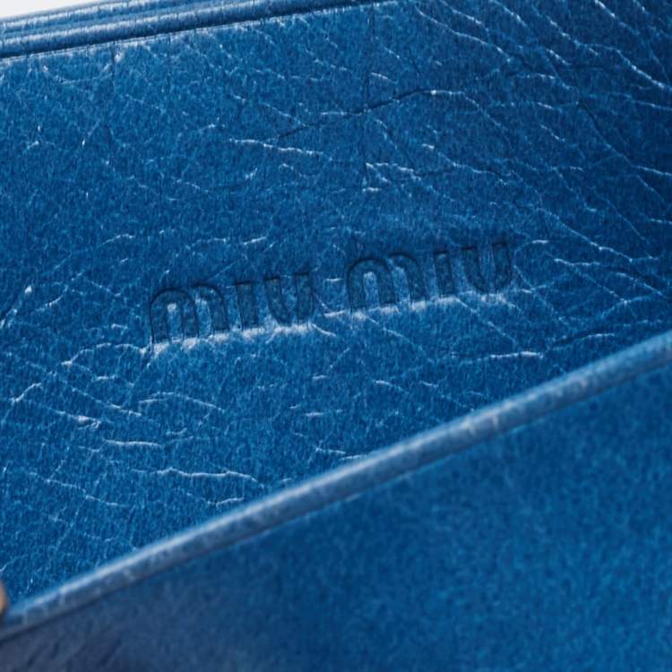 Pre Owned Miu Miu Blue Matelassé Leather Card Holder
