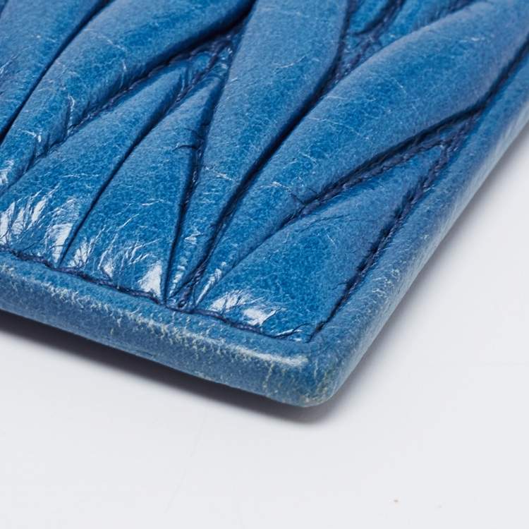 Pre Owned Miu Miu Blue Matelassé Leather Card Holder