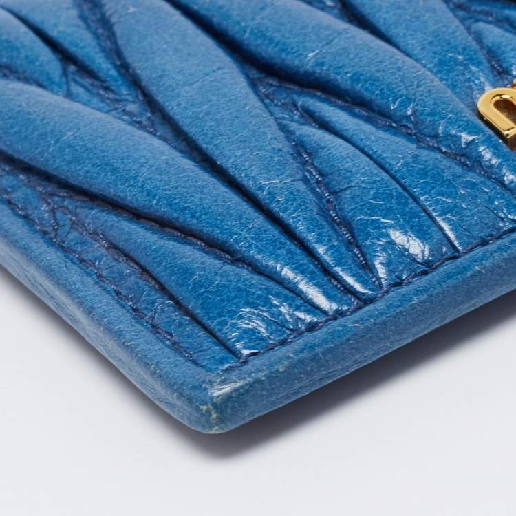 Pre Owned Miu Miu Blue Matelassé Leather Card Holder