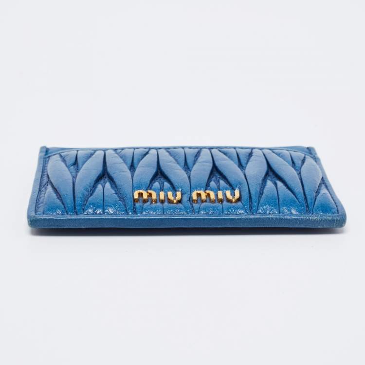 Pre Owned Miu Miu Blue Matelassé Leather Card Holder