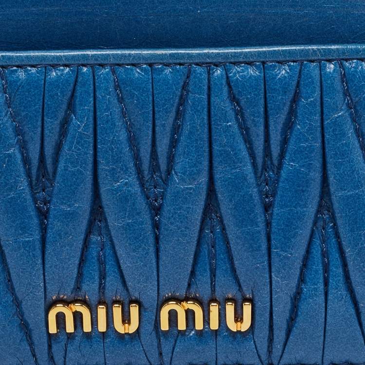 Pre Owned Miu Miu Blue Matelassé Leather Card Holder