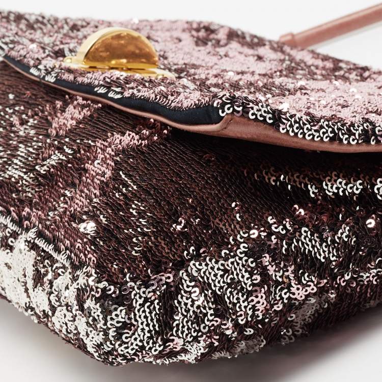 Pre Owned Miu Miu Metallic Two Tone Sequins Clutch