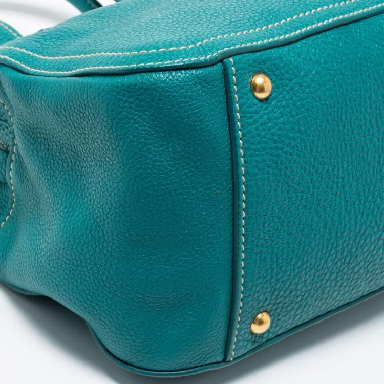 Pre Owned Miu Miu Green Vitello Caribu Leather Middle Zip Tote