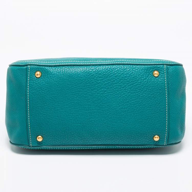 Pre Owned Miu Miu Green Vitello Caribu Leather Middle Zip Tote