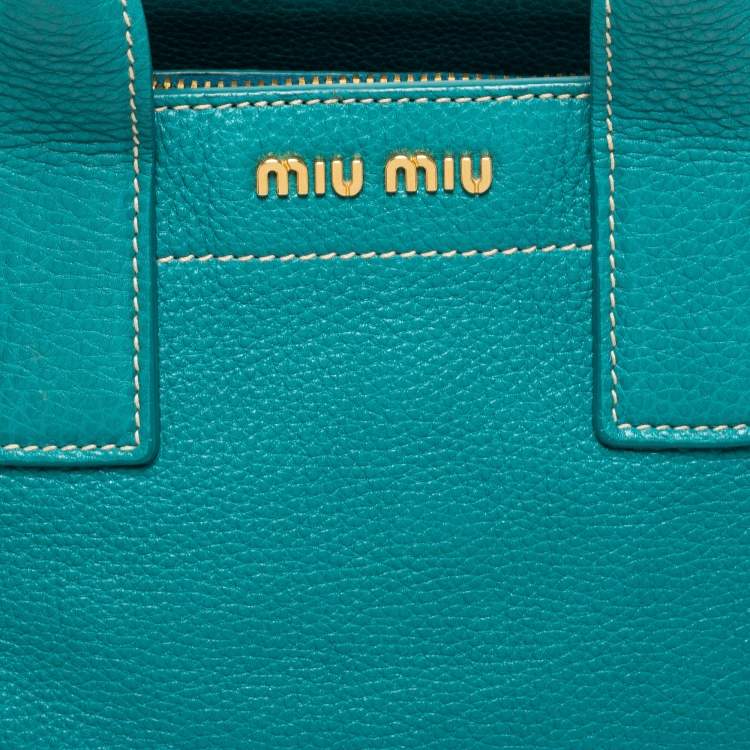 Pre Owned Miu Miu Green Vitello Caribu Leather Middle Zip Tote