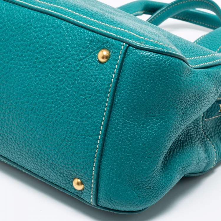 Pre Owned Miu Miu Green Vitello Caribu Leather Middle Zip Tote