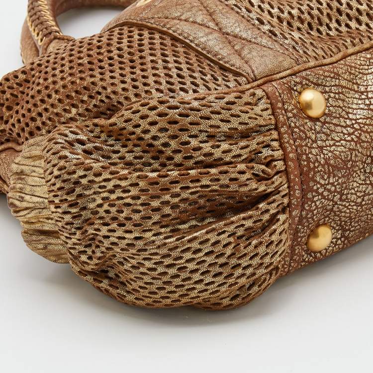 Pre Owned Miu Miu Metallic Gold Perforated Leather Tote