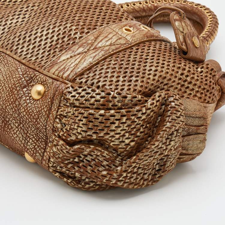 Pre Owned Miu Miu Metallic Gold Perforated Leather Tote