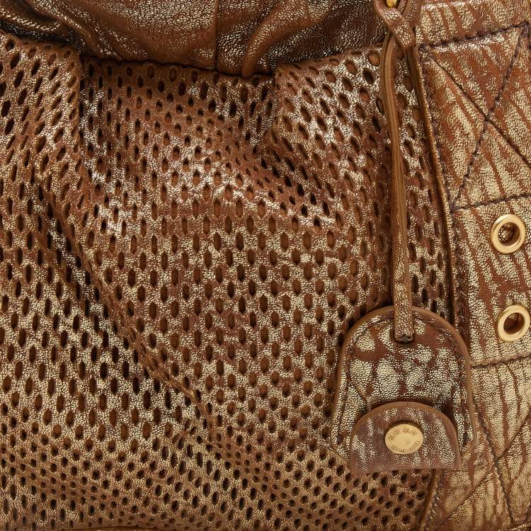 Pre Owned Miu Miu Metallic Gold Perforated Leather Tote