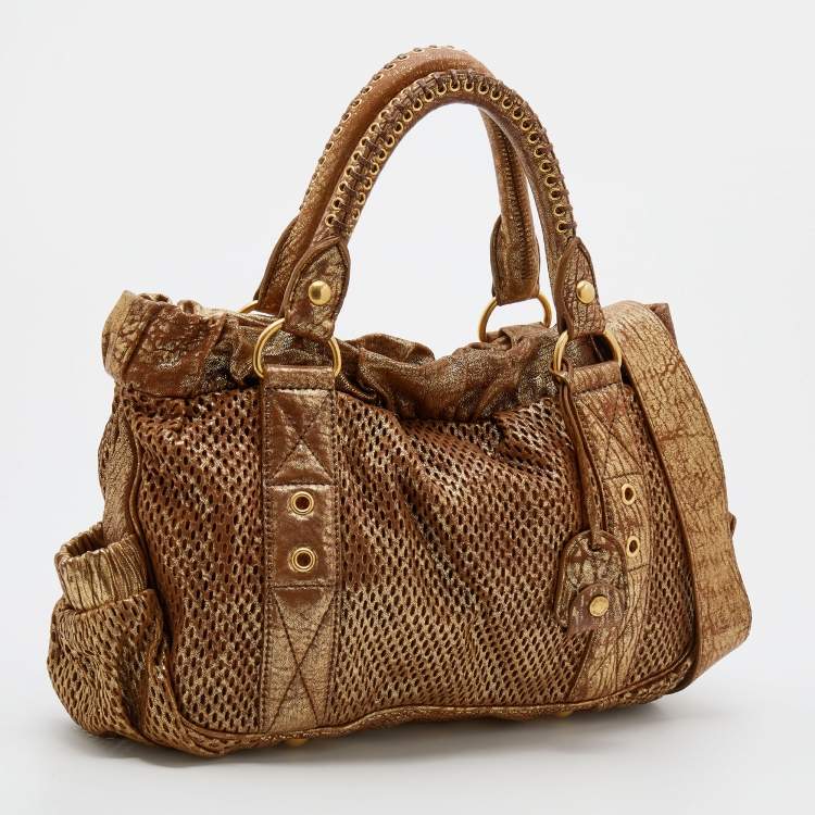 Pre Owned Miu Miu Metallic Gold Perforated Leather Tote
