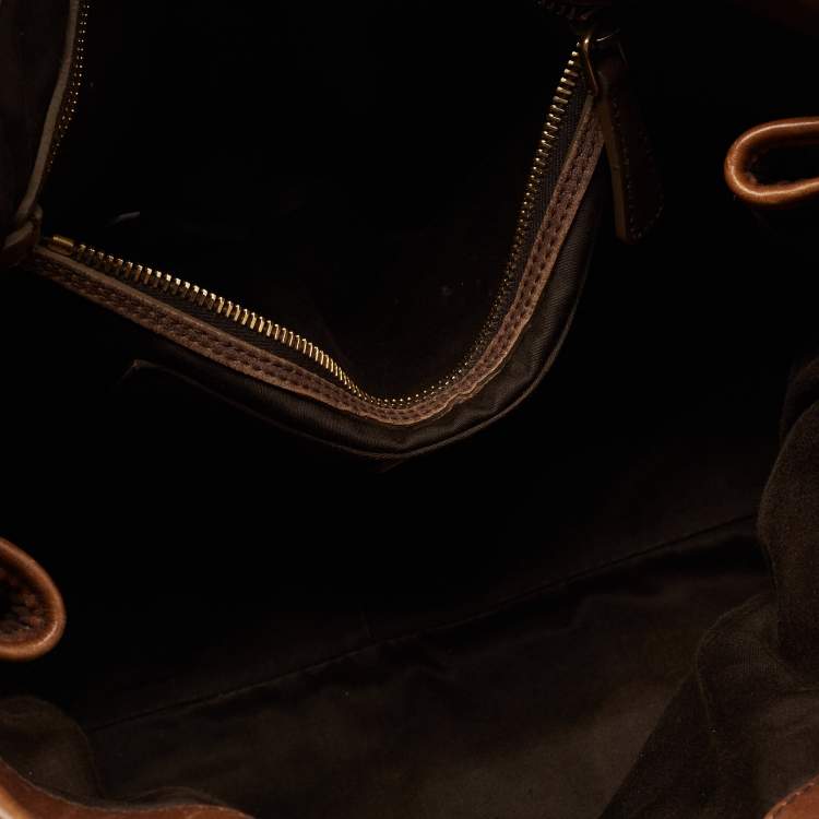 Pre Owned Miu Miu Brown Matelassé Leather Buckle Tote 