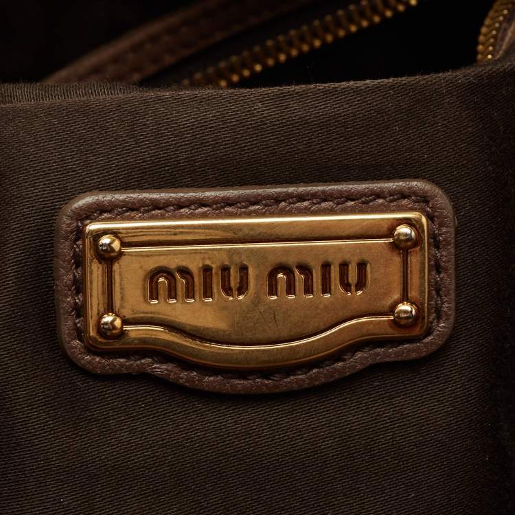 Pre Owned Miu Miu Brown Matelassé Leather Buckle Tote 