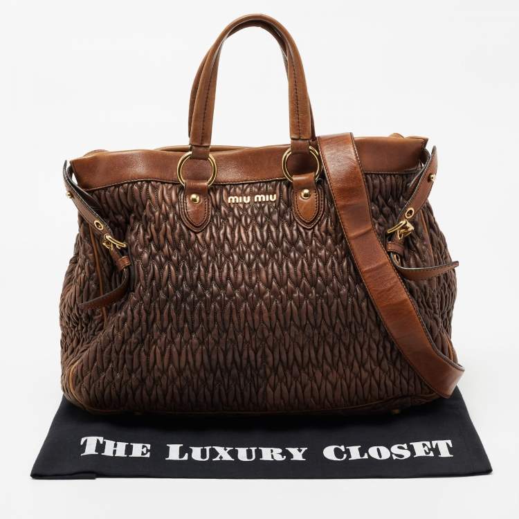 Pre Owned Miu Miu Brown Matelassé Leather Buckle Tote 