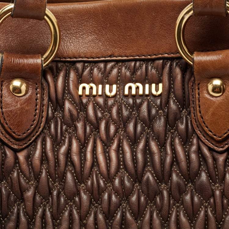 Pre Owned Miu Miu Brown Matelassé Leather Buckle Tote 