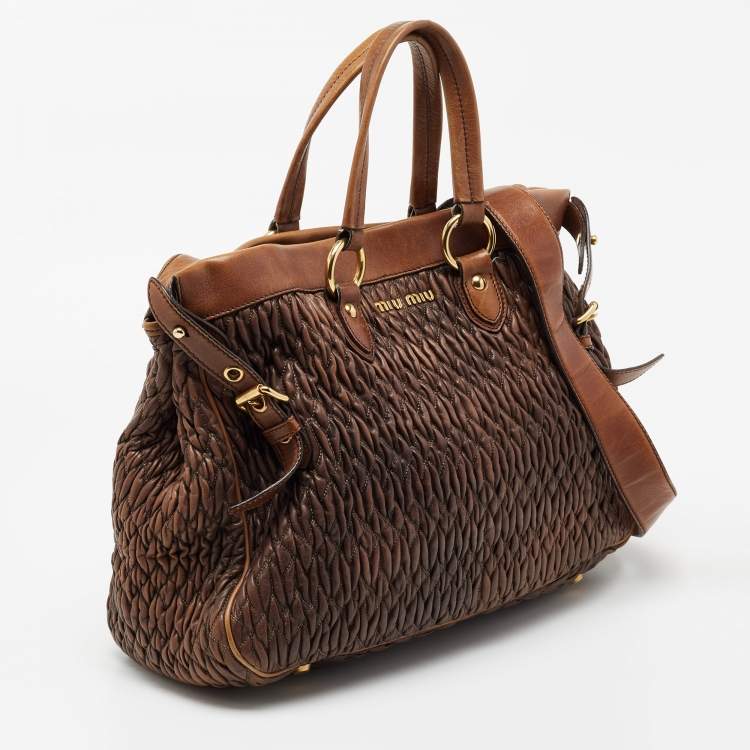 Pre Owned Miu Miu Brown Matelassé Leather Buckle Tote 