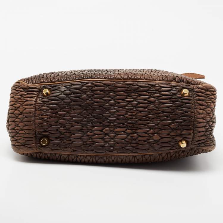 Pre Owned Miu Miu Brown Matelassé Leather Buckle Tote 