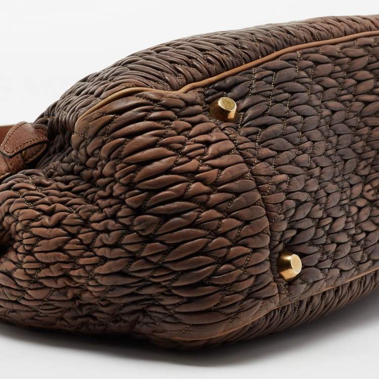 Pre Owned Miu Miu Brown Matelassé Leather Buckle Tote 