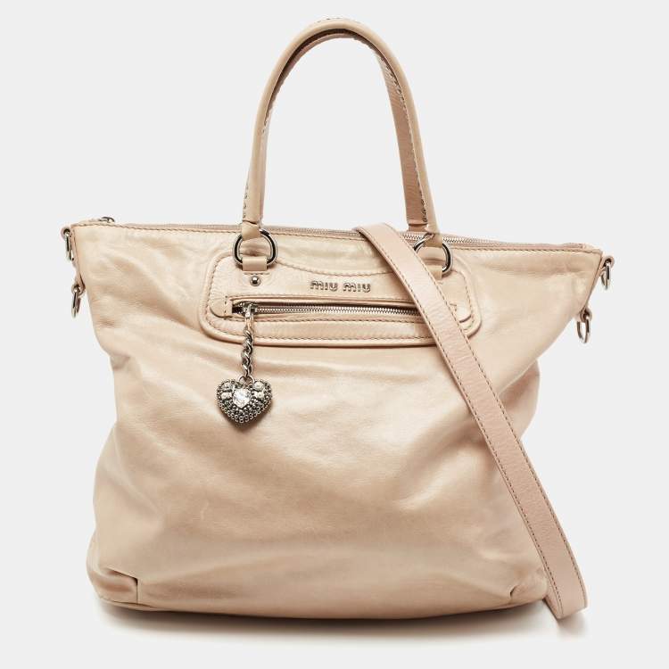 Miu Miu Beige Leather Heart Charm Tote Miu Miu | TLC Miu Miu Beige Leather Heart Charm Tote Miu Miu | TLC