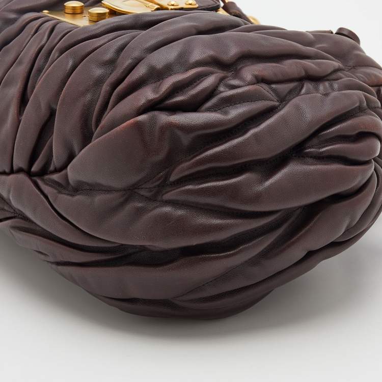 Pre Owned Miu Miu Dark Brown Matelasse Leather Bauletto Satchel