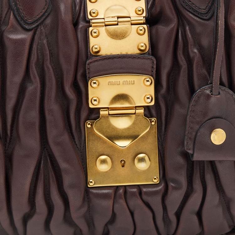 Pre Owned Miu Miu Dark Brown Matelasse Leather Bauletto Satchel