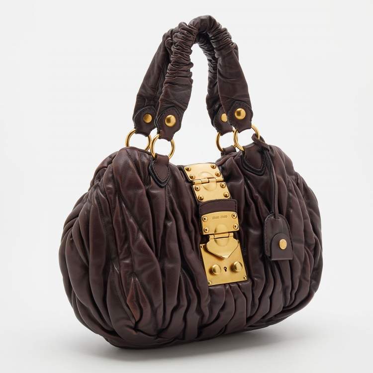 Pre Owned Miu Miu Dark Brown Matelasse Leather Bauletto Satchel