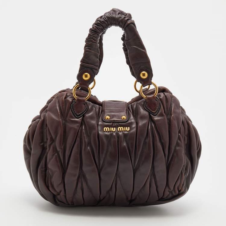 Pre Owned Miu Miu Dark Brown Matelasse Leather Bauletto Satchel