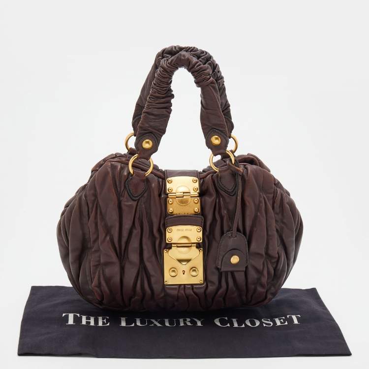 Pre Owned Miu Miu Dark Brown Matelasse Leather Bauletto Satchel