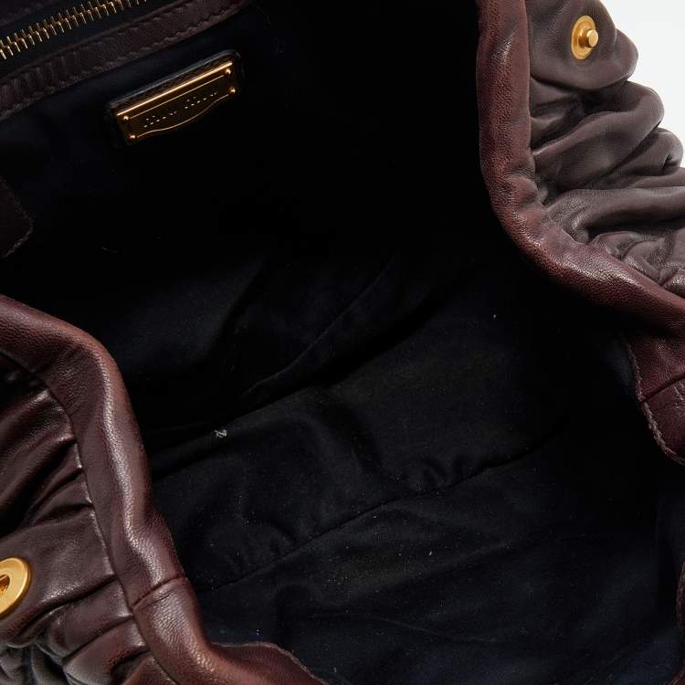Pre Owned Miu Miu Dark Brown Matelasse Leather Bauletto Satchel
