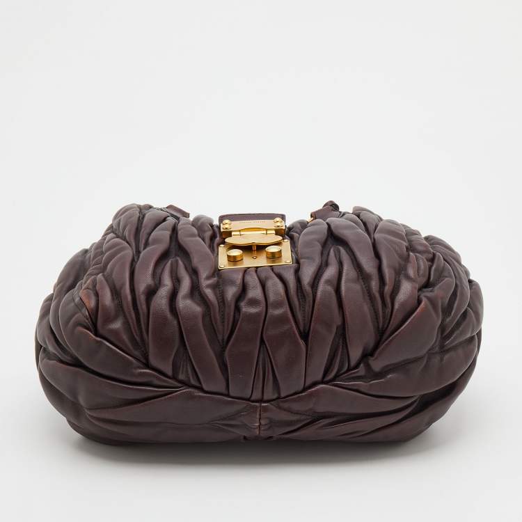 Pre Owned Miu Miu Dark Brown Matelasse Leather Bauletto Satchel