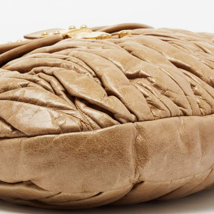 Pre Owned Miu Miu Beige Matelassé Lux Leather Coffer Hobo