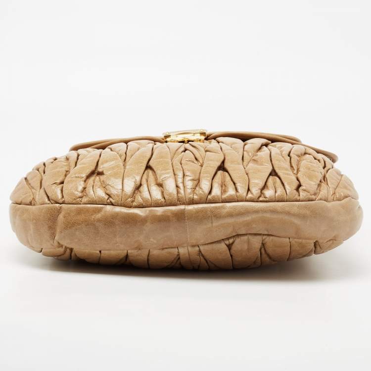 Pre Owned Miu Miu Beige Matelassé Lux Leather Coffer Hobo