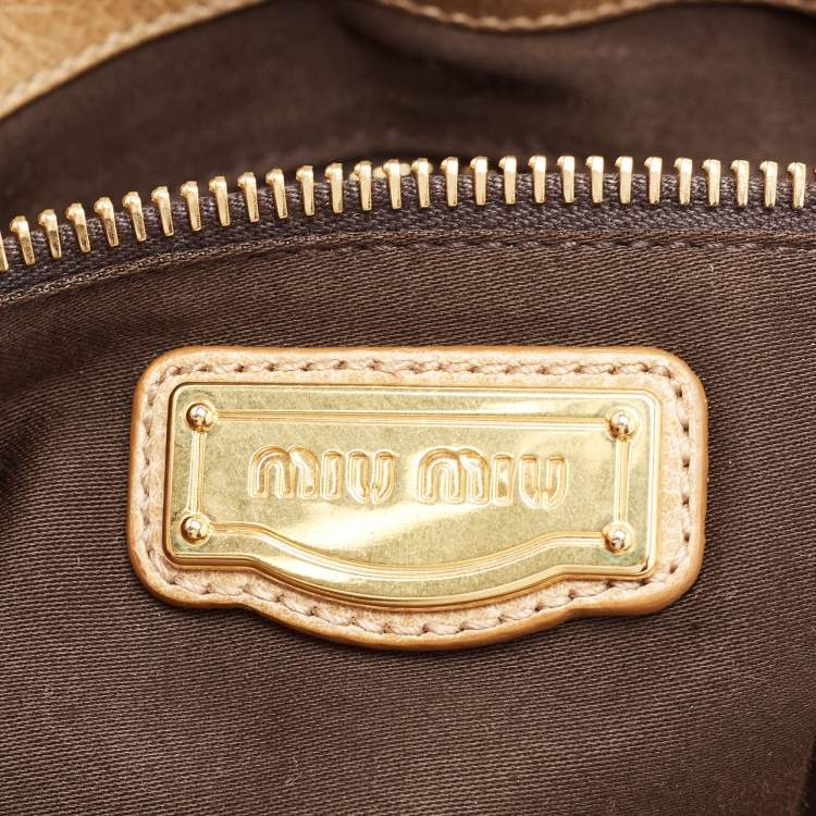Pre Owned Miu Miu Beige Matelassé Lux Leather Coffer Hobo