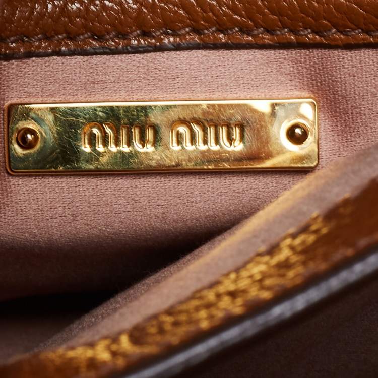 Pre Owned Miu Miu Brown  Leather Push Lock Flap Top Handle Bag