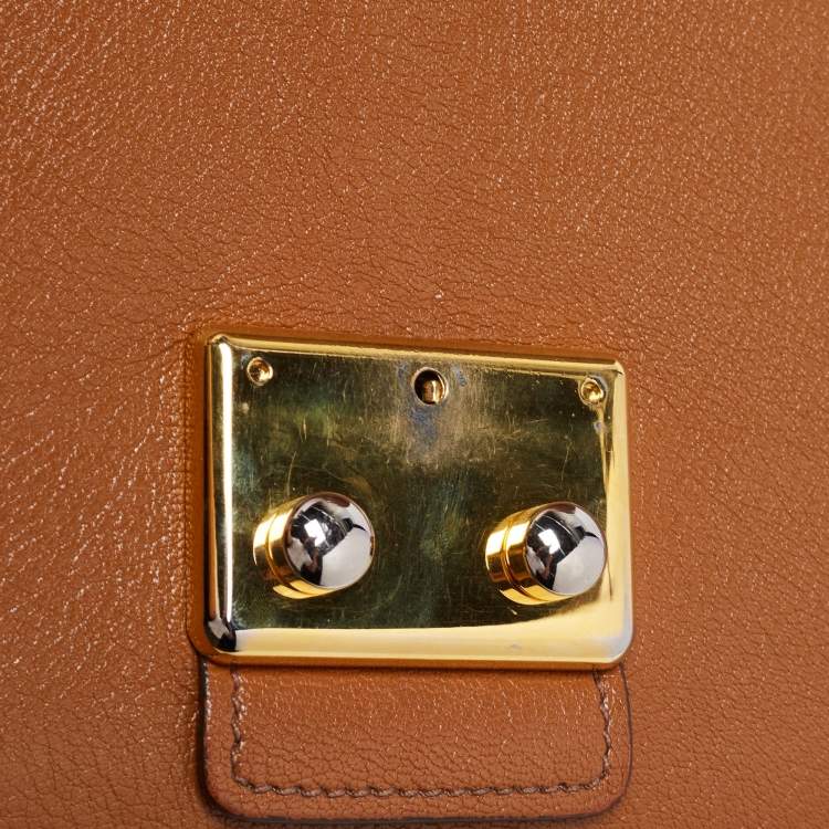 Pre Owned Miu Miu Brown  Leather Push Lock Flap Top Handle Bag