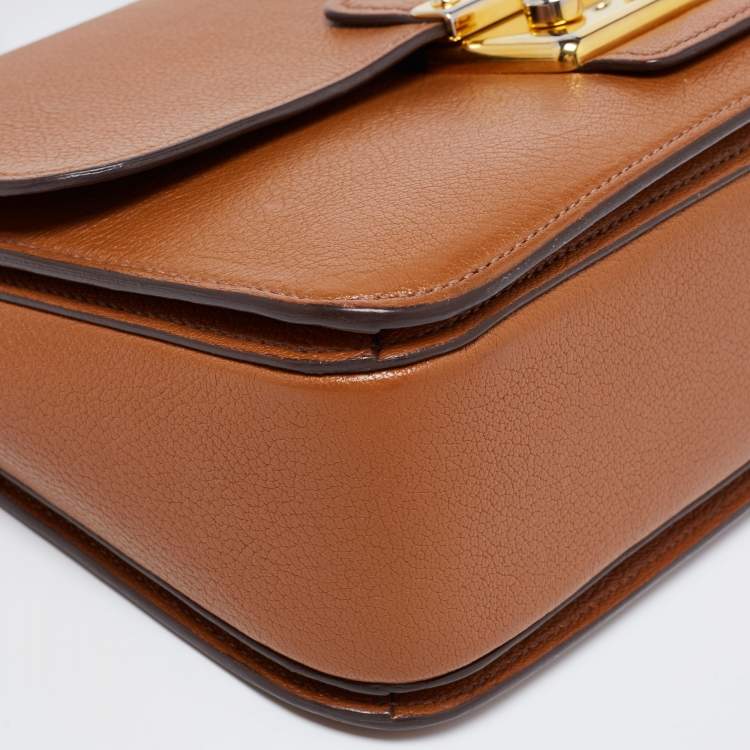 Pre Owned Miu Miu Brown  Leather Push Lock Flap Top Handle Bag