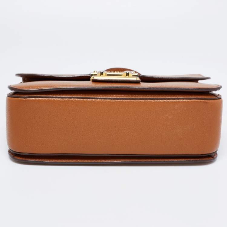 Pre Owned Miu Miu Brown  Leather Push Lock Flap Top Handle Bag