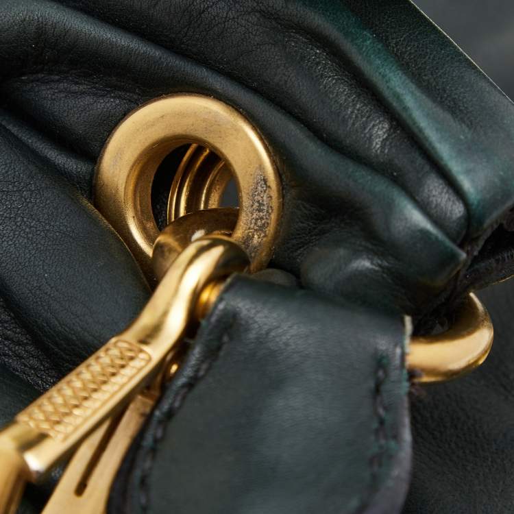Pre Owned Miu Miu Dark Green Pleated Leather Large Plisse Hobo