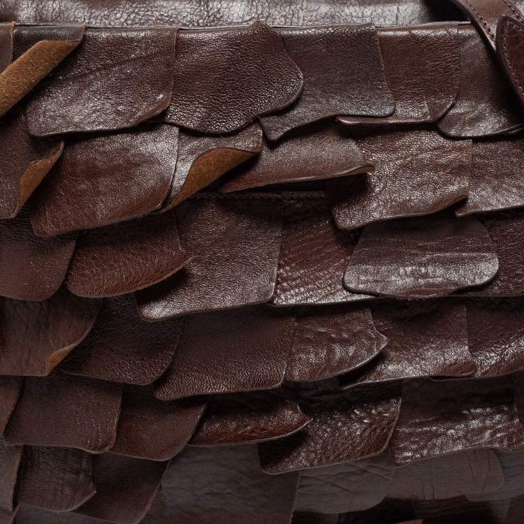 Pre Owned Miu Miu Dark Brown Ruffled Leather Zip Crossbody Bag