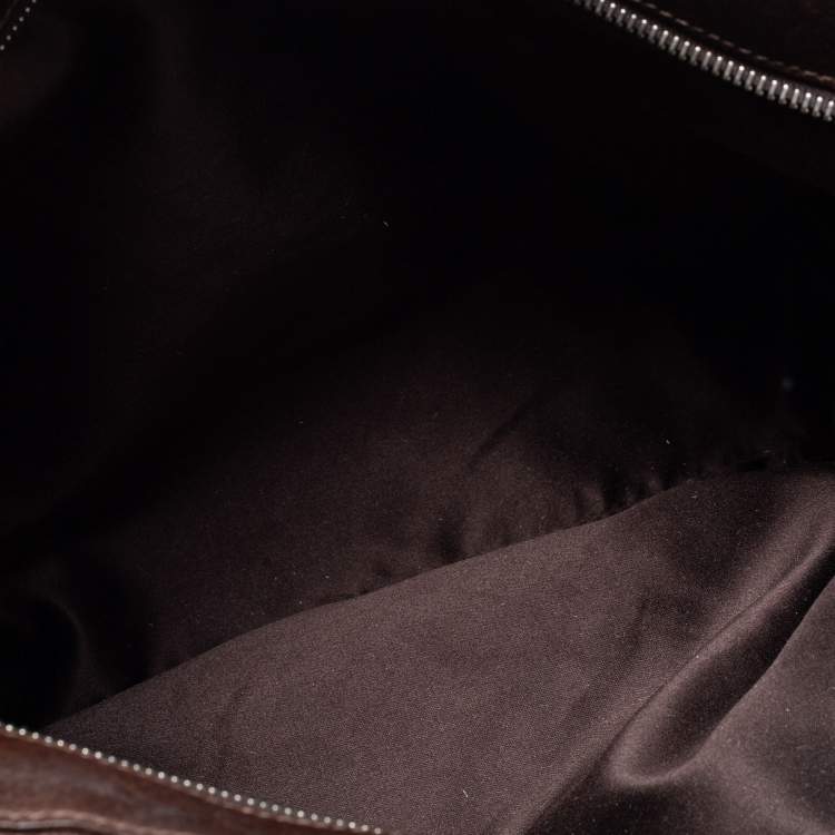 Pre Owned Miu Miu Dark Brown Ruffled Leather Zip Crossbody Bag